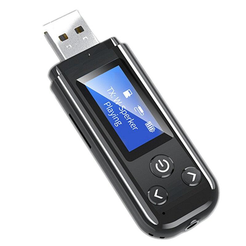 USB Bluetooth Adapter BT5.0 HD TF Card 3.5mm AUX-In 1700mAh LCD Digital Display Receiver Transmitter with Mic