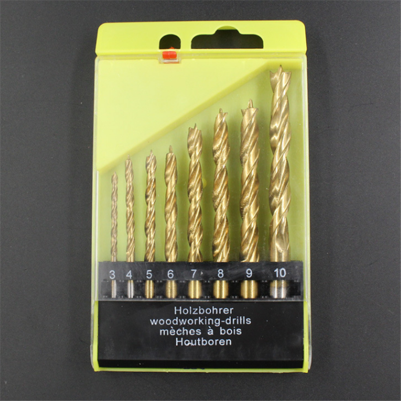 8Pcs 3-10mm Titanium Plating Brad Point Drill Bits Set Wood Twist Drill Bits