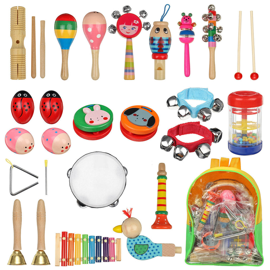 24PCS Musical Percussion Instrument Set,Toddler Musical Education Instruments Toys Wooden Percussion Toys and Rhythm Instruments for Girls Boys