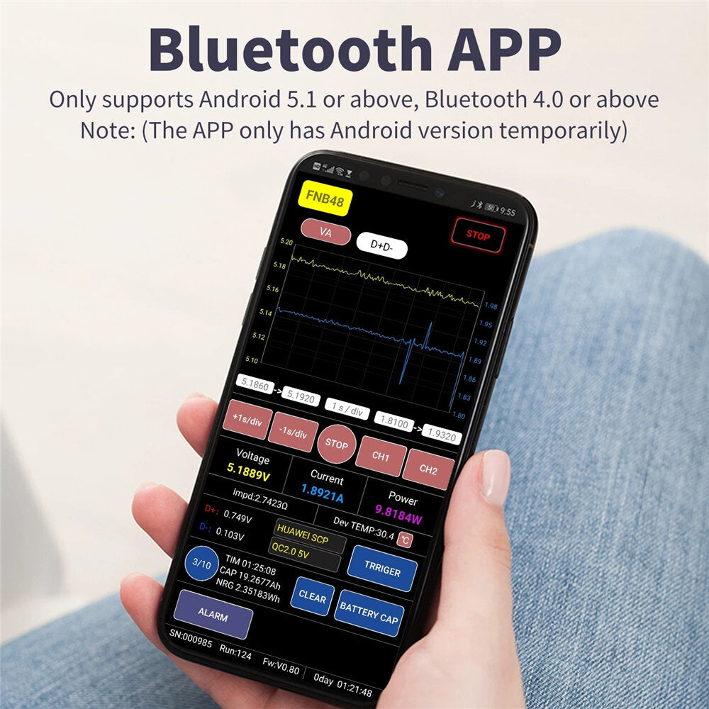 USB Tester Voltmeter Ammeter Bluetooth APP Tester Current and Voltmeter USB Tester With USB-A Micro USB Type-C Interface