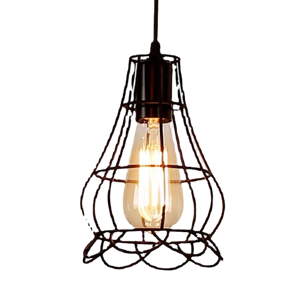 Iron Pendant Cage Light for Bar Coffee Shop Nordic Style Indoor Metal Hanging Lamp Decor