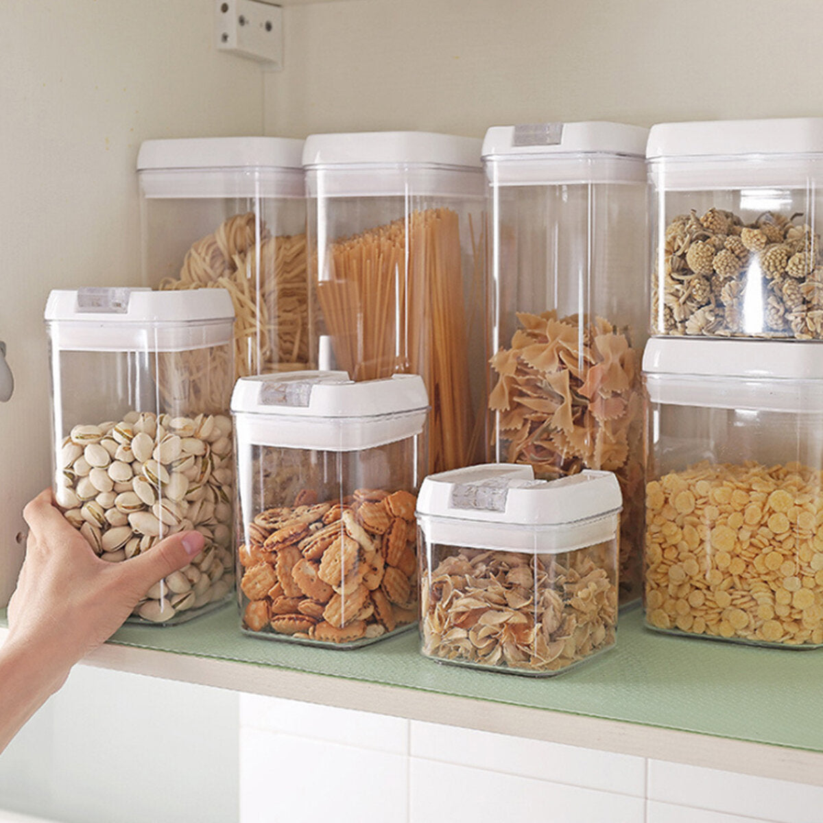 4PCS Food Storage Containers Plastic Airtight Lids Cereal Machine Set Transparent