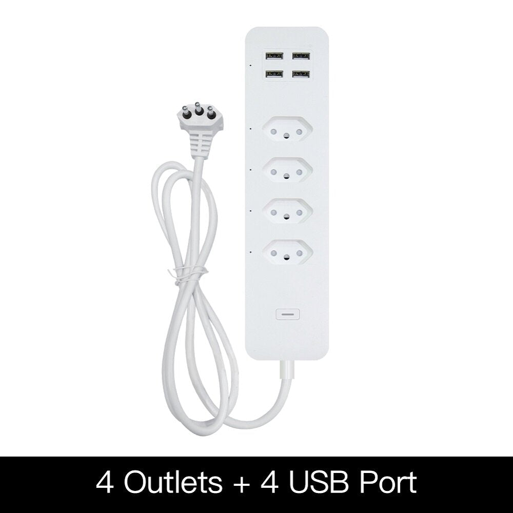 Smart Wifi Brazil Standard Socket 4 Outlets + 4 USB Charging Port App Remote Control Works with Alexa Google Home,110-240V