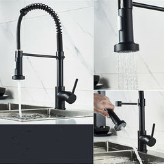 Matte Black Spring Kitchen Sink Faucet Pull Out Spout Single Lever Hot Cold Water Mixers Tap Down Sprayer