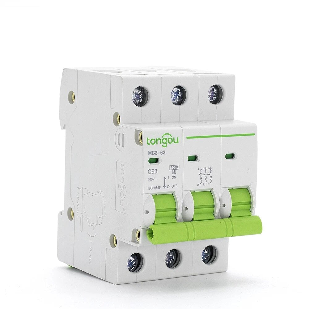 Miniature Circuit Breaker MCB DIN Rail Mount Overload Circuit Breaker 400V 3-63A 3 Pole Switch 50/60HZ