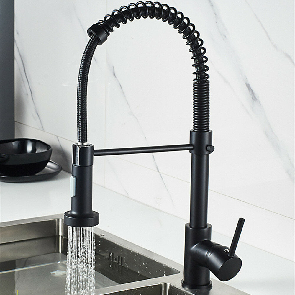 Matte Black Spring Kitchen Sink Faucet Pull Out Spout Single Lever Hot Cold Water Mixers Tap Down Sprayer