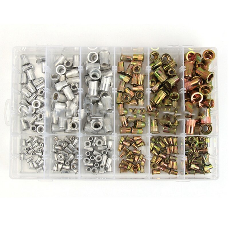 300Pcs Rivet Nuts Rivnut Color-plated Zinc and Aluminum Rivet Insert Nuts Assortment Kit