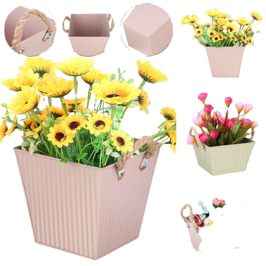 New Flower Pots Pastoral Style Colored Iron Leather Flower Pots Creative Rectangular Buckets