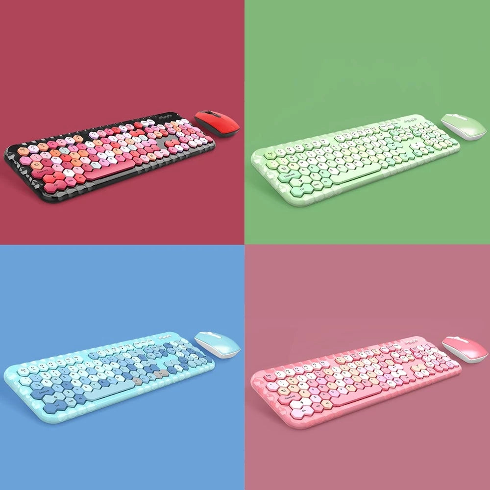 2.4G Wireless Keyboard & Mouse Set 104 Keys Honeycomb Keycaps Keyboard Office Mouse Combo for Laptop PC