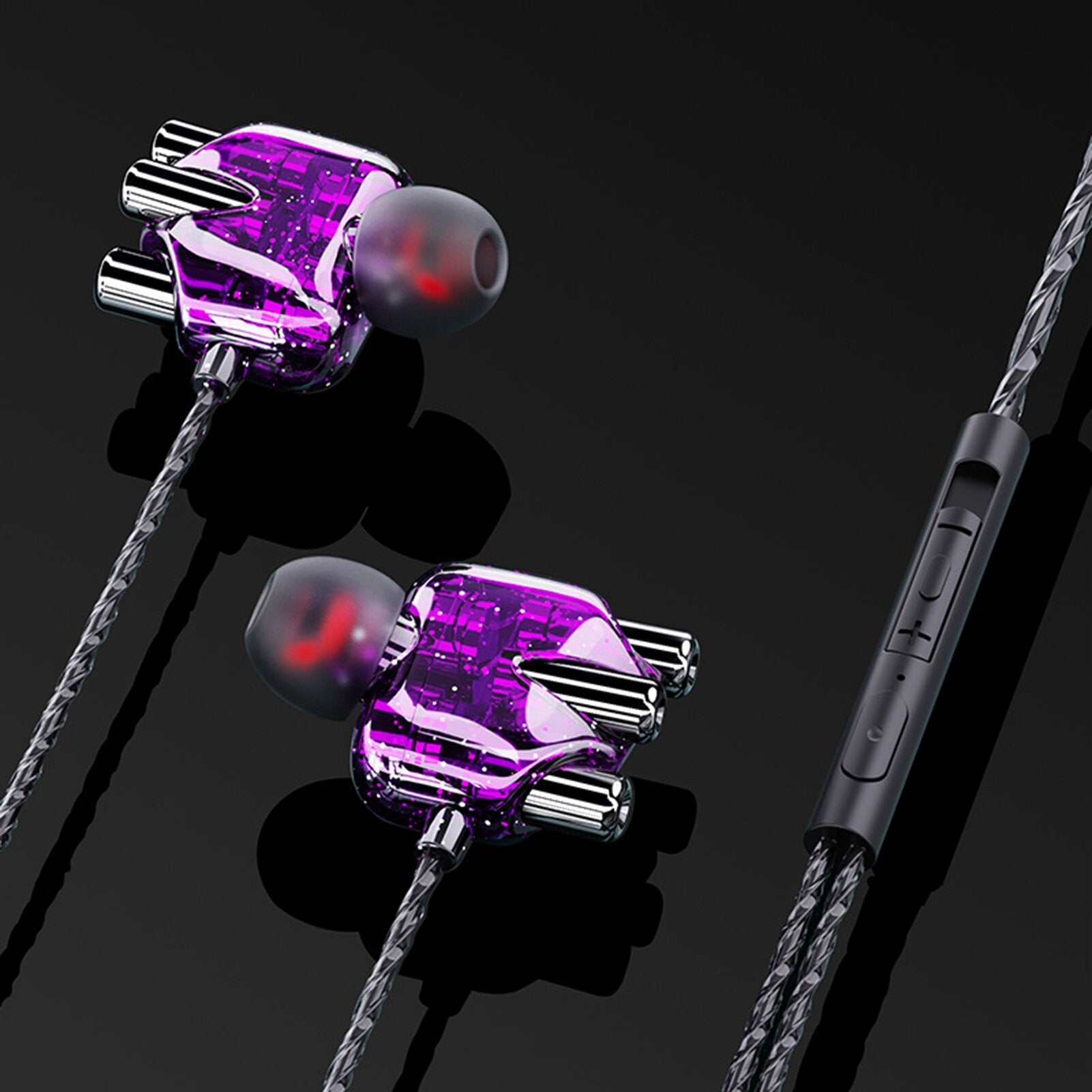 Transparent In-Ear Headphones 3D Stereo Dual Speaker Wired Earphones Wire Control Tuning Stereo Sports Headsets