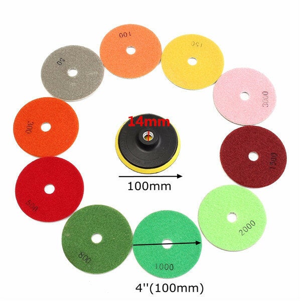 10pcs 4 Inch 50 to 3000 Grit Diamond Polishing Pads With Backer Pad