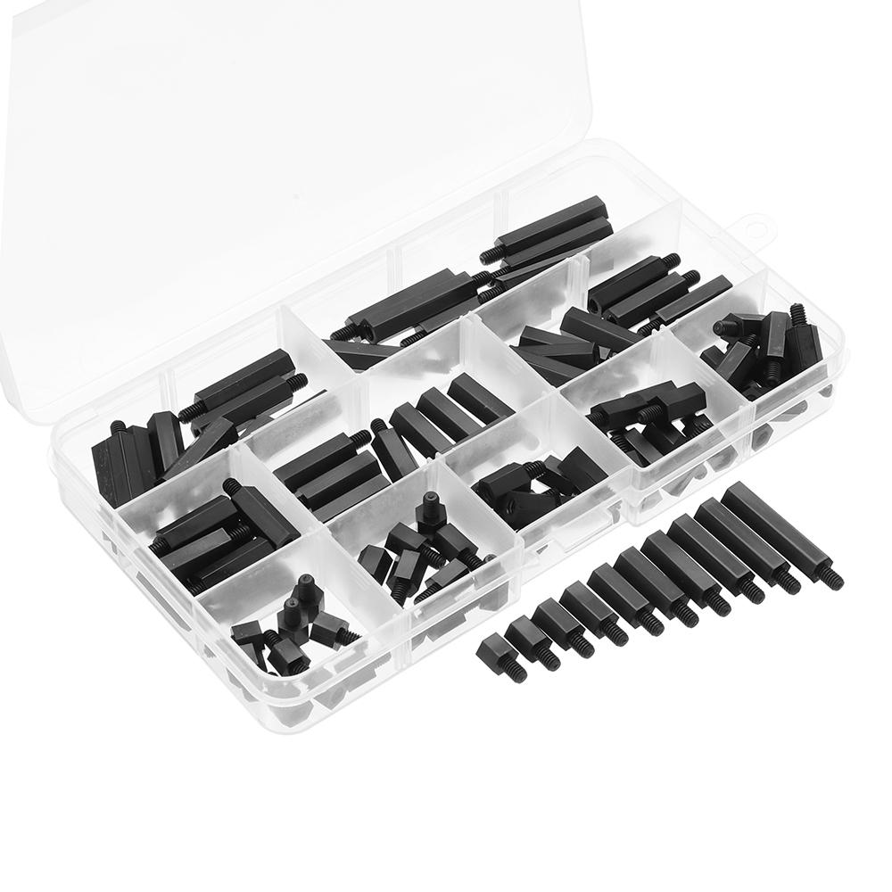 M4NH4 110Pcs M4 Nylon Hex Screw Black/White Female to Male PCB Standoff Column Set