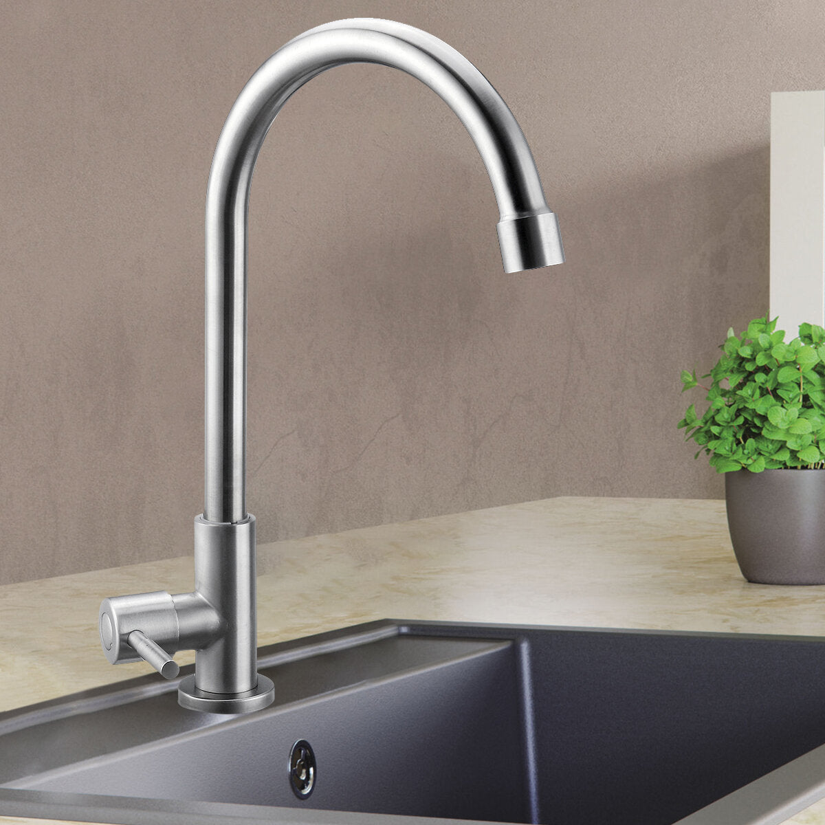 32x13.5cm Stainless Steel Kitchen Sink Faucet Single Lever Cold Water Tap Silver