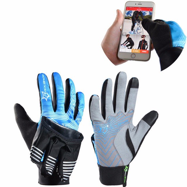 Winter Waterproof Full Finger Touch Scree Cycling Gloves with Rain Cover Stripe Style