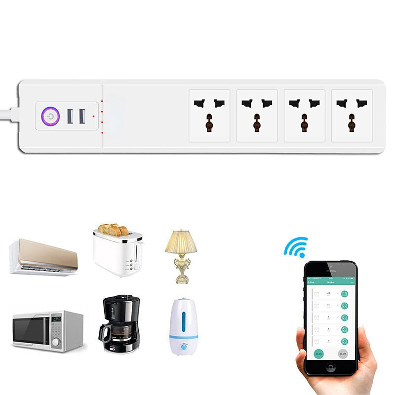 Smart Power Strip 16A Universal With 4 Outlets/2* USB Ports Remote Voice Control Indian Plug Sockets Compatible With Amazon Alexa Google Home 2500W