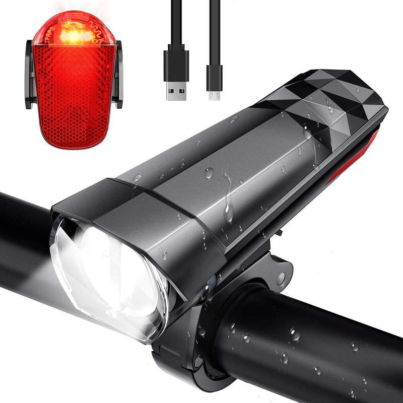 320LM Bike Light Headlight + 120LM Tail Light 3 Modes Adjustable Front Handlebar Lamp USB Charging Waterproof Flashlight