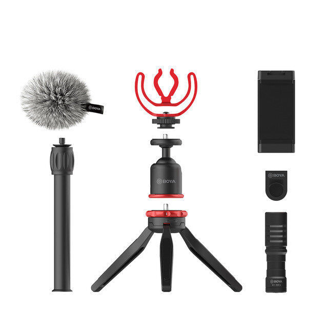 Microphone Mic LED Light Tripod Phone Clip Holder Kit for Smartphone Vlog Live Studio Video