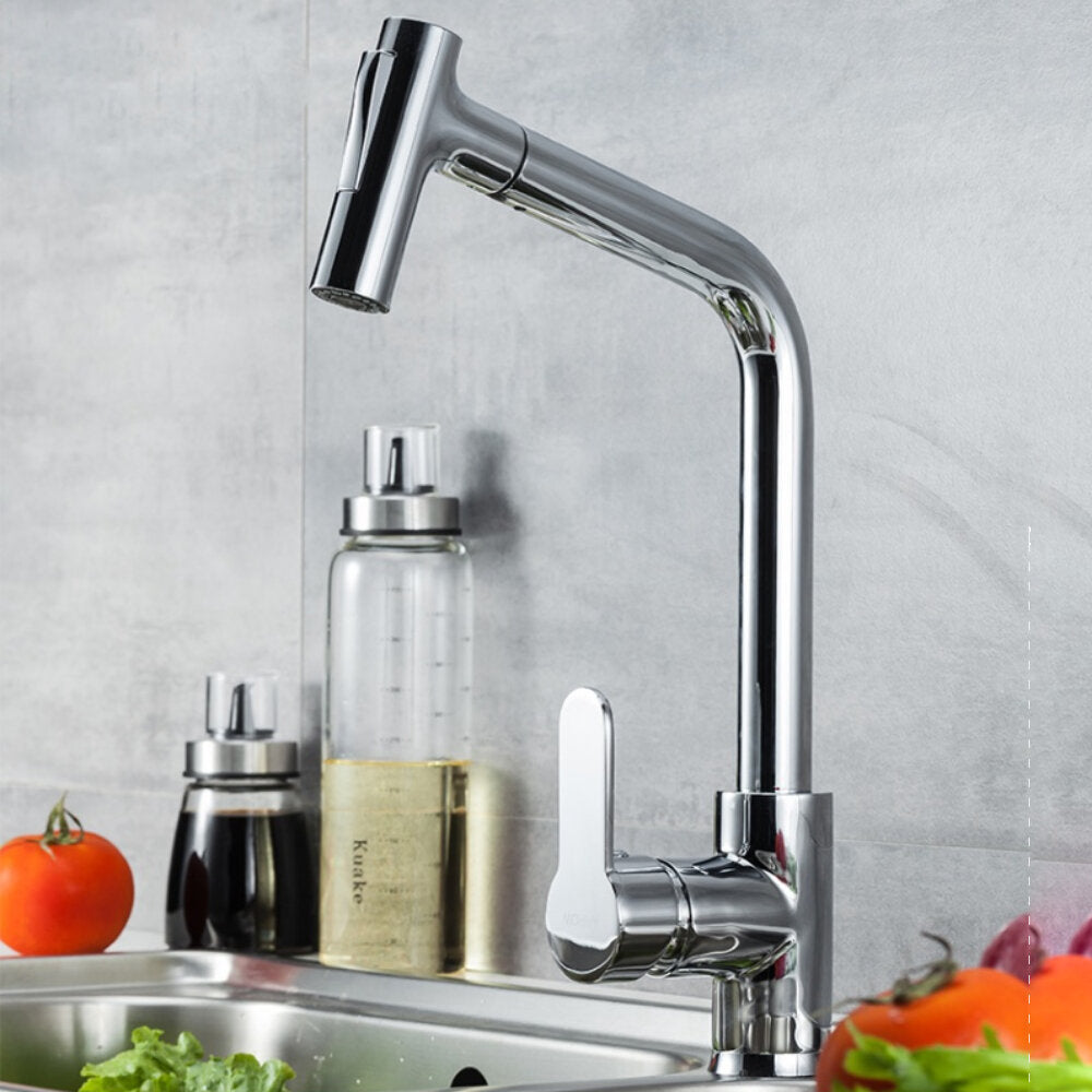 Pull Out Kitchen Faucet Chrome Single Handle Hole Tap Swivel 360 Degree Hot And Cold Water Mixer Crane