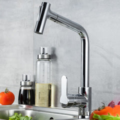 Pull Out Kitchen Faucet Chrome Single Handle Hole Tap Swivel 360 Degree Hot And Cold Water Mixer Crane