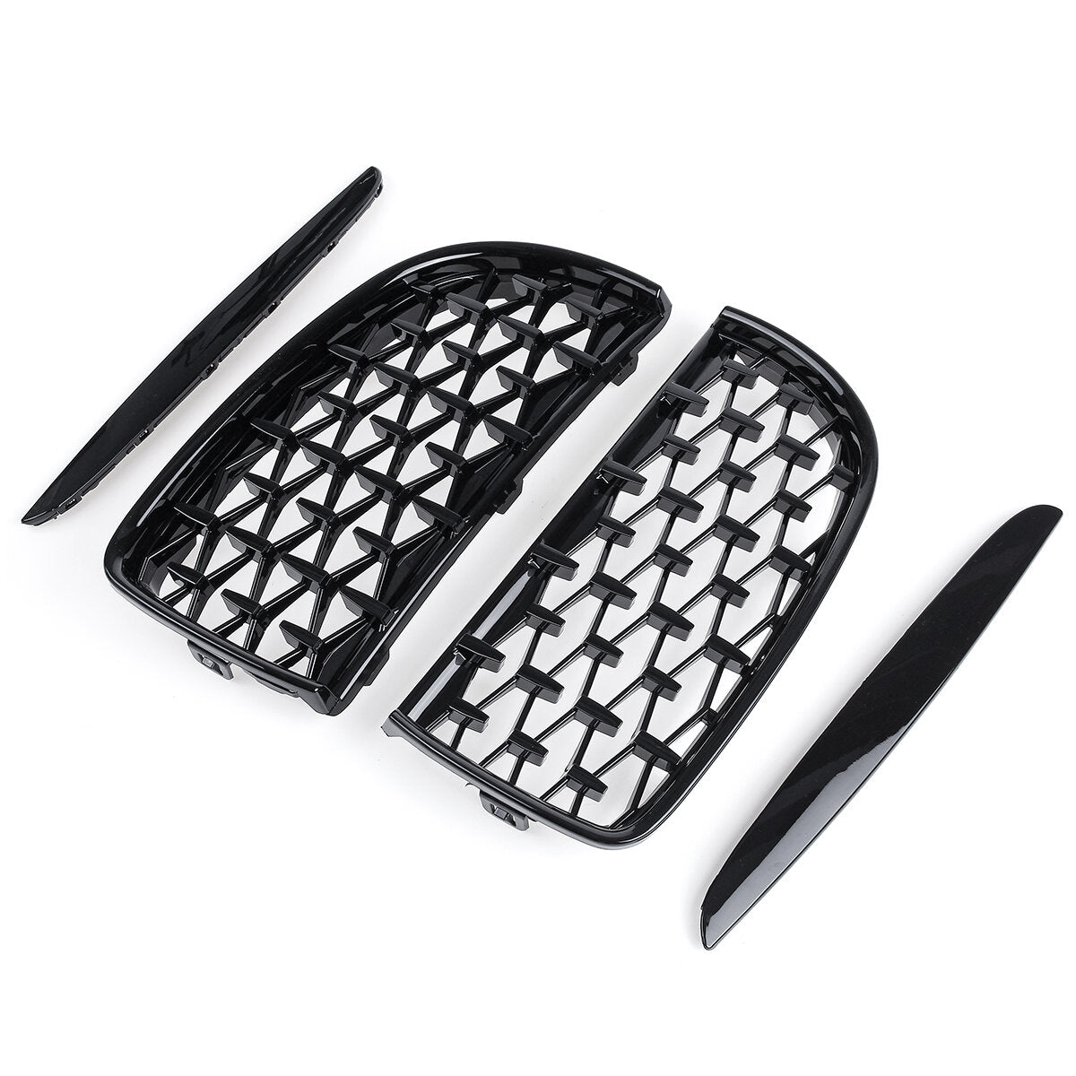 Front Bumper Hood Grille Eyelids Dual Slat Diamond Style Glossy Black For BMW 3 Series