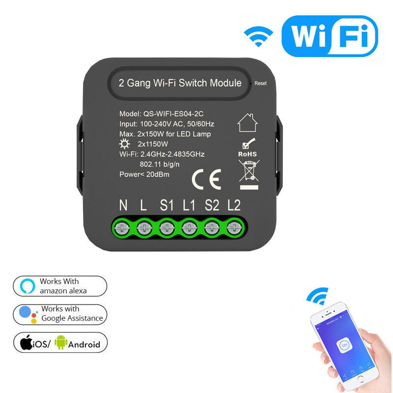 Switch Module with 2 Gang Dual Way Control App Smart Home Interruptor Work for Alexa Google Home