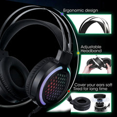 4Pcs Gaming Combo Kit 104 Keys Rainbow Backlit Keyboard Adjustable 2400DPI Mouse Wired RGB Lighting Headset with Anti-Slip Mouse Pad