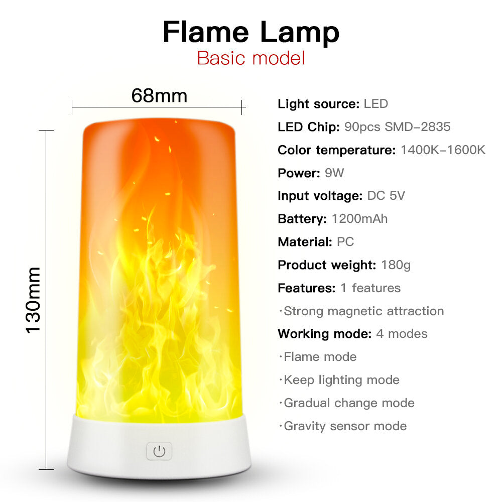 Flame Effect Light Decorative Table Lamp Night Light USB Charging Atmosphere Light for Restaurant Bar Bedroom Living Room