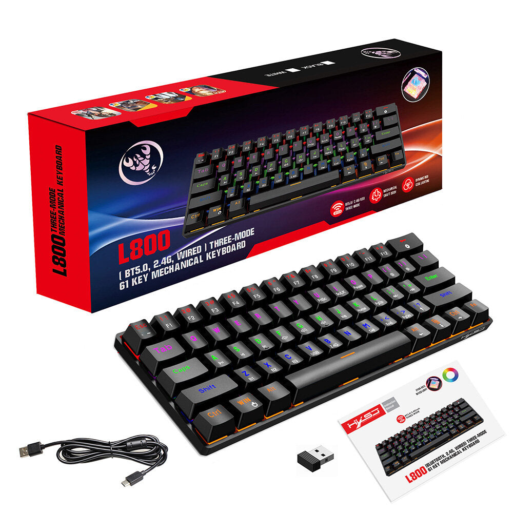 Mechanical Keyboard 61 Keys Triple Mode Wireless Bluetooth 5.0 2.4GHz Type-C Wired Blue Switch RGB Backlit Gaming Keyboard