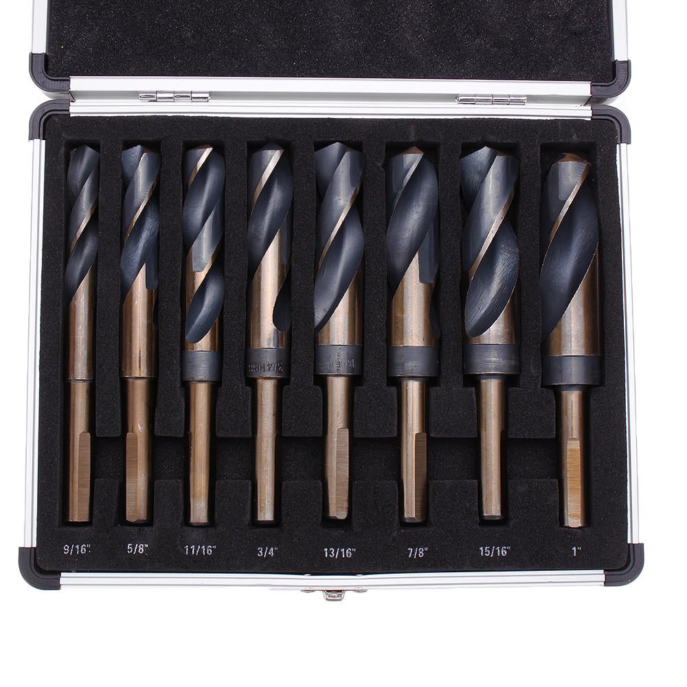 8pcs 1/2 Inch Shank HSS 4241 Twist Drill Bit Set 9/16 to 1 Inch Twist Drill for Wood Metal