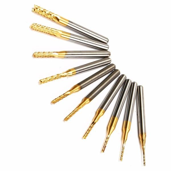 10pcs 0.8-3mm Titanium Coated End Mill Cutter Milling Cutter