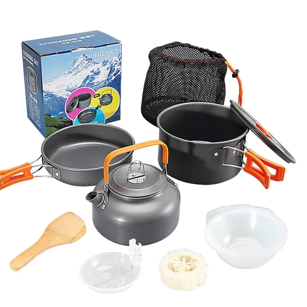 10 PCS 2-3 Person Camping Cookware Set Outdoor Tableware Kit With 800ML Teapot/Cooking Pot/Frying Pan