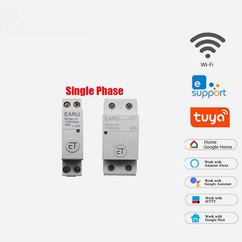 Smart Light Switch WIFI 63/80A Single Phase Circuit Breaker Timer Relay Switch Voice Remote Control Works With Tuya eWeLink APP Alexa Google Home