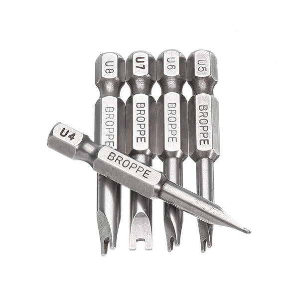 5pcs 50mm 1/4 Inch Hex Shank Magnetic U-shaped Screwdriver Bits