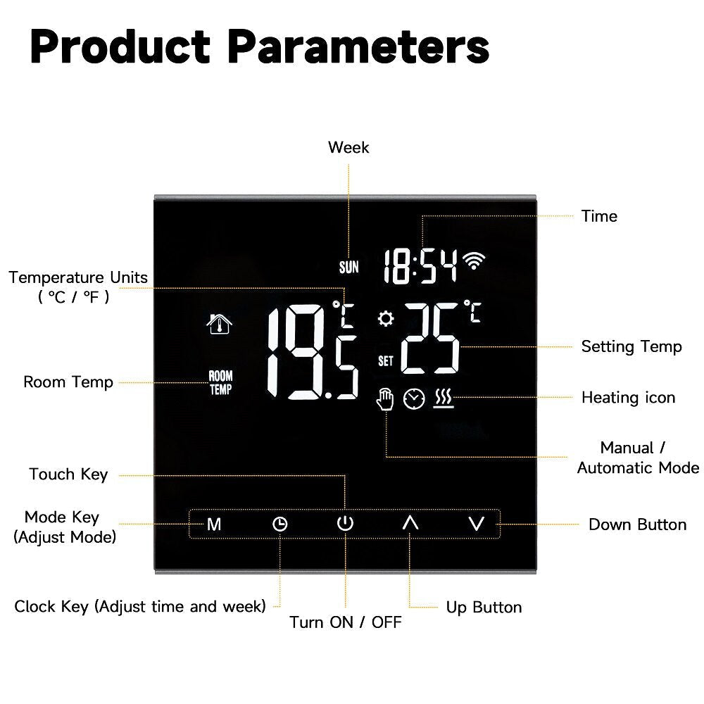 WiFi Smart LCD Display Touch Screen Thermostat for Electric Floor Heating Water/Gas Boiler Temperature Remote Controller
