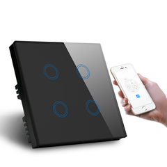 WiFi Smart Light Switch Touch Screen 4 Gang Alexa Voice Control Wall Wifi Tuya Switch 1000W Crystal Glass Panel With Power Statistics Function