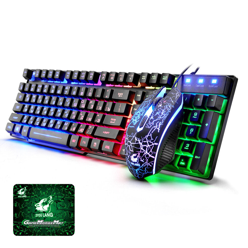 Keyboard & Mouse Combo 104 Keys Russian Version Wired Colorful Backlit Gaming Keyboard 2000DPI Optical Mouse Set with Mouse Pad