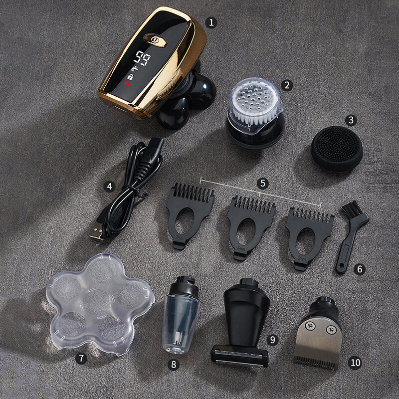 6 in 1 Electric Shaver Six Floating Heads Bald Head Shaver Grooming Kit IPX6 Waterproof