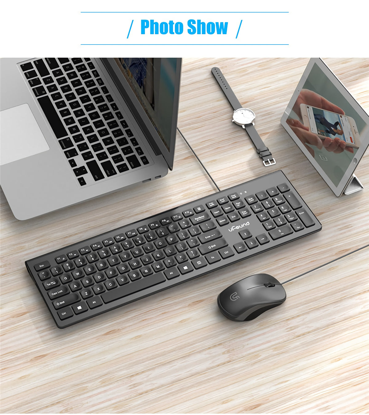 Wired Keyboard & Mouse Set 106 Keys Chocolate Square Keycap Silent Office Keyboard 1000DPI Ergonomic Mouse Kit for Mac Windows