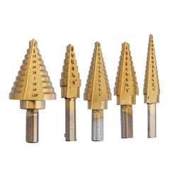 5Pcs Titanium Plating 1/8-1-3/8 Inch Step Drill Bit Set Hole Puncher for Metal Wood Steel