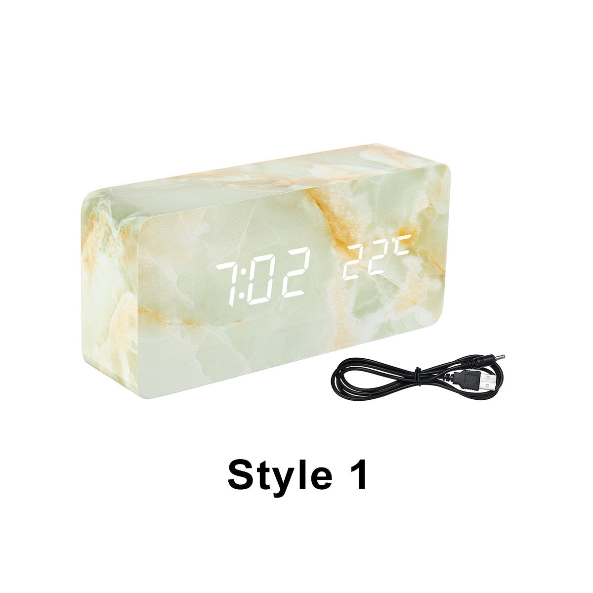 LED Marble Pattern Alarm Clock Creative Led Voice Control Digital Electronic Desktop Clock Temperature Display