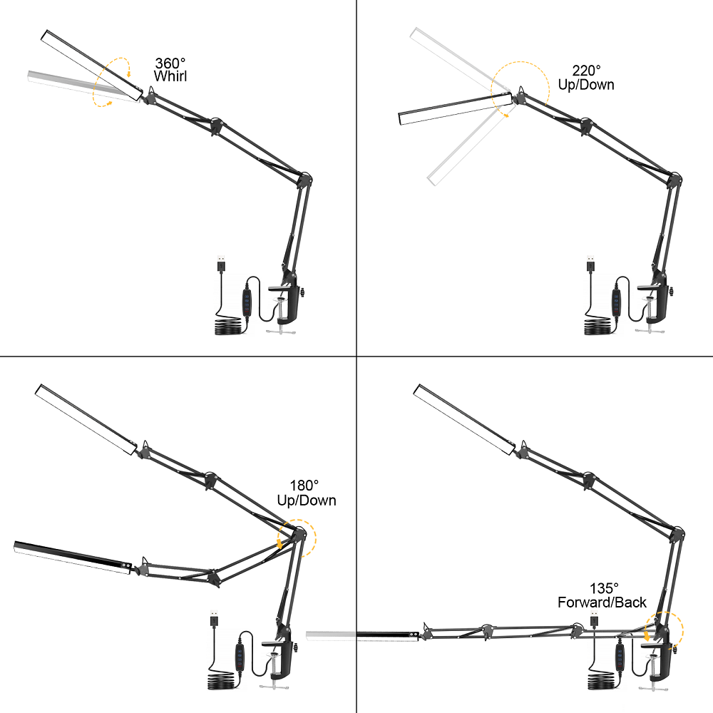 10W LED Desk Lamp Reading Table Lamps 3 Color Modes 10 Brightness Level Eye Caring Lights Dimmable Home Office Light