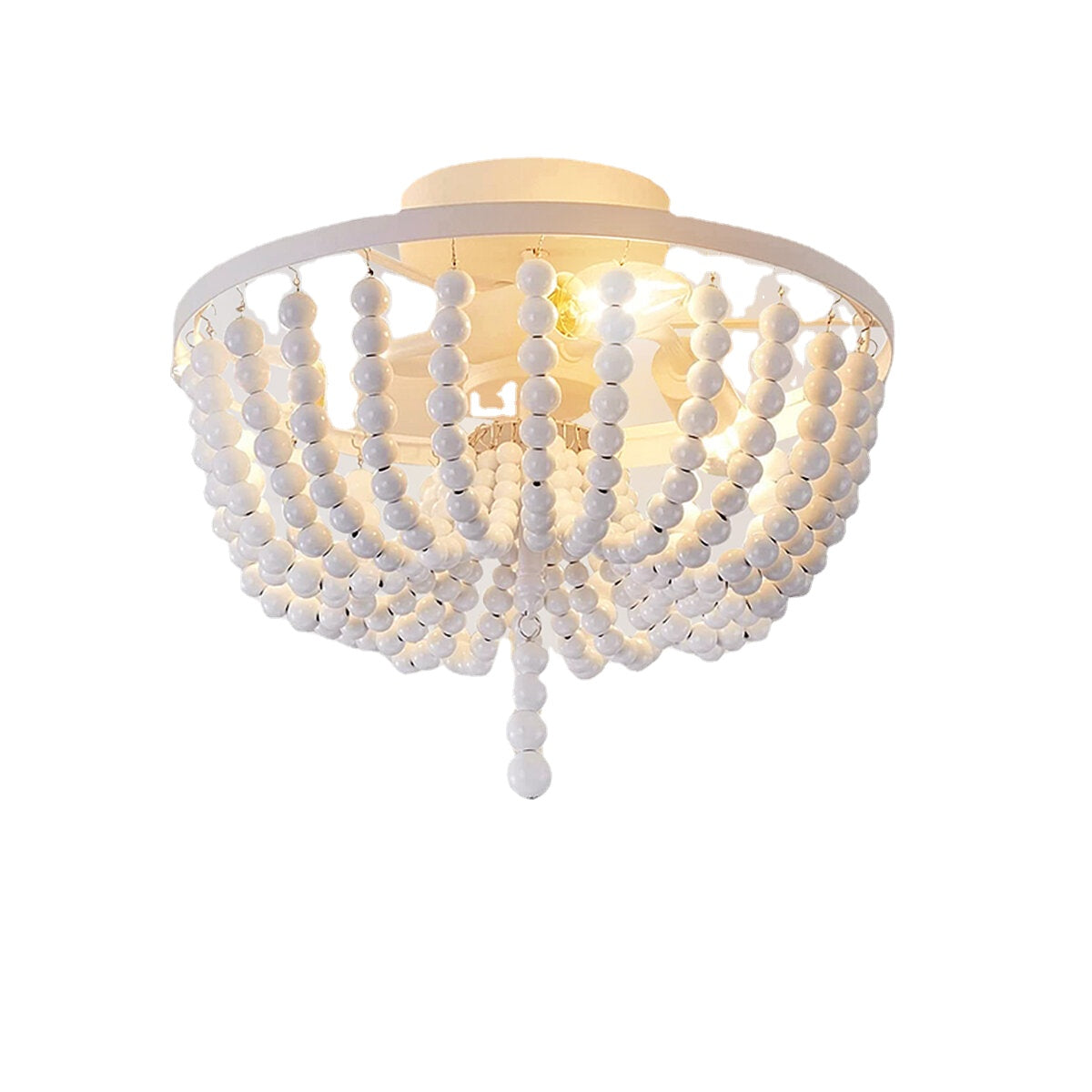 Wooden Bead Chandelier Lighting Fixture Retro Wood Ceiling Pendant Light White Without Bulbs