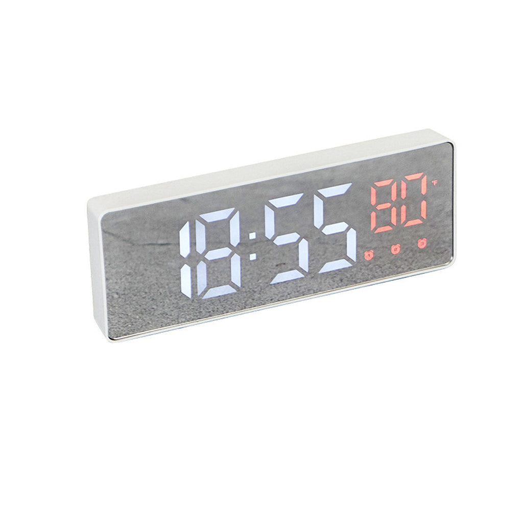 Mirror Alarm Clock LED Digital Voice Control Snooze Time Temperature Display Alarm Clock