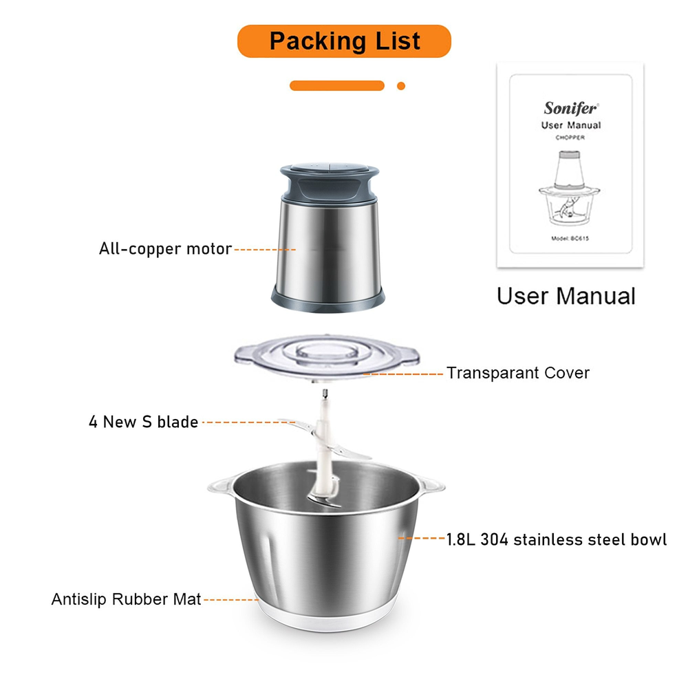 2 Speeds Stainless Steel Electric Vegetable and Meat Grinder