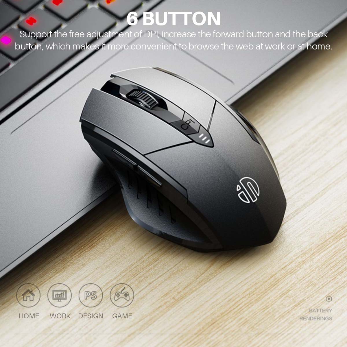 USB Rechargeable Wireless Gaming Mouse 2.4GHz Receiver Bluetooth 5.0 Triple 1600DPI Optical Mouse for PC Laptop Computer