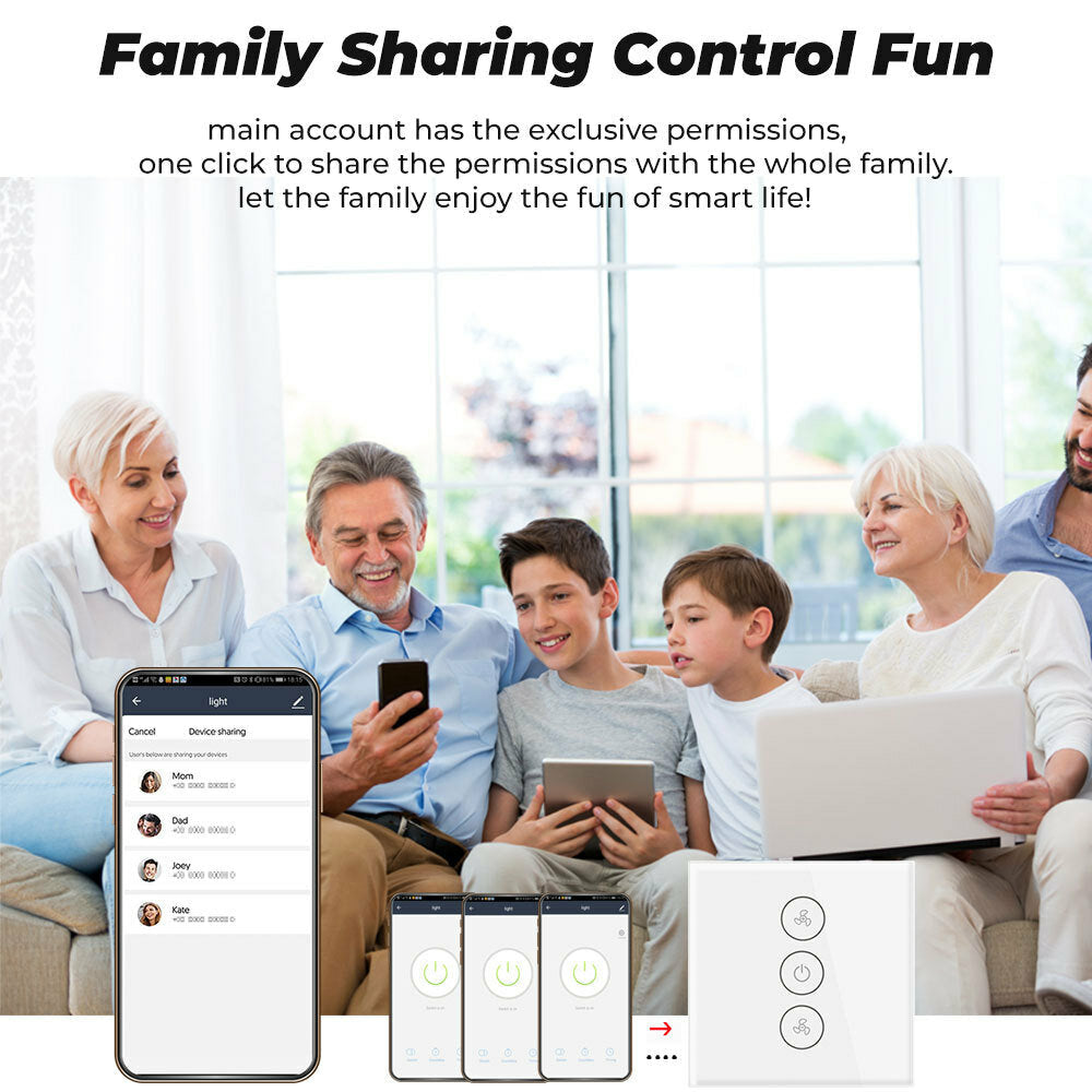 Touch WiFi Ceiling Fan Switch EU/US Remote Timer Speed Wall Glass APP Control Work with Alexa Google Home