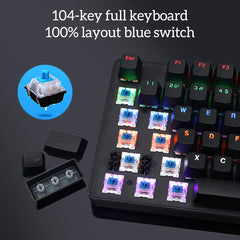Wired Mechanical Keyboard Blue Switch 104-Key Suspended Keycaps RGB Backlit Mechanical Gaming Keyboard
