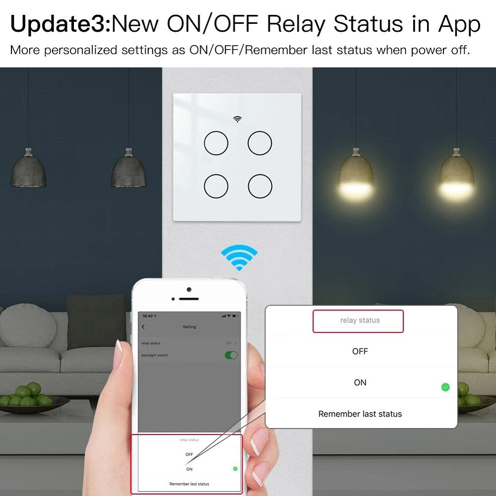 WiFi Smart 4 Gang Glass Panel Switch Smart Life/Tuya App Multi-Control Voice Control Works with Alexa Google