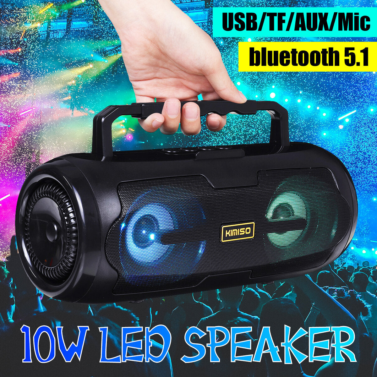 Wireless Bluetooth Speaker LED Portable Amplifier 10W Subwoofer Boombox FM Radio TF Card USB Outdoor Speaker