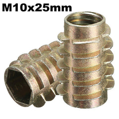 5Pcs M10x25mm Hex Drive Screw In Threaded Insert For Wood Type E